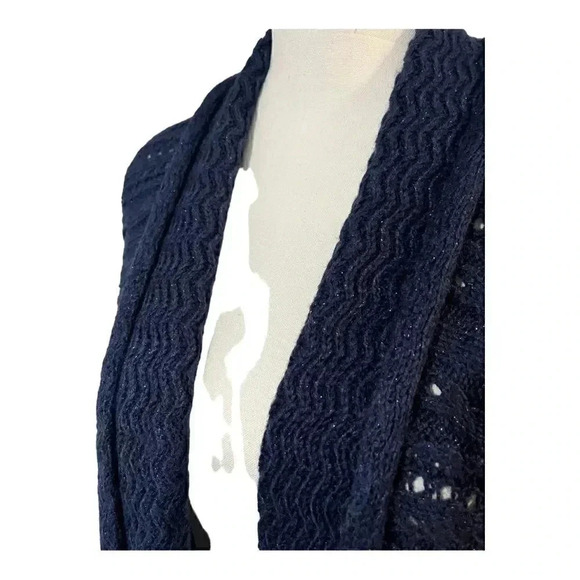 Chico’s size 3 open cardigan navy blue with a sparkle thread & ribbed cuffs EUC - Picture 4 of 11